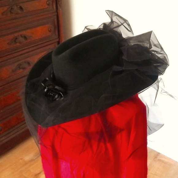 Vintage Western Gothic Black Cowgirl Hat Size 7 Black Roses - Picture 2 of 8